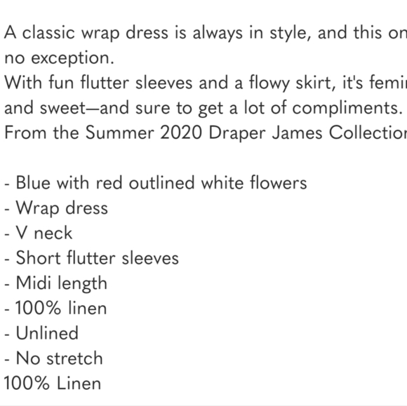 Draper James Blue Floral Linen Wrap Dress Size 0 NWT - Picture 8 of 10